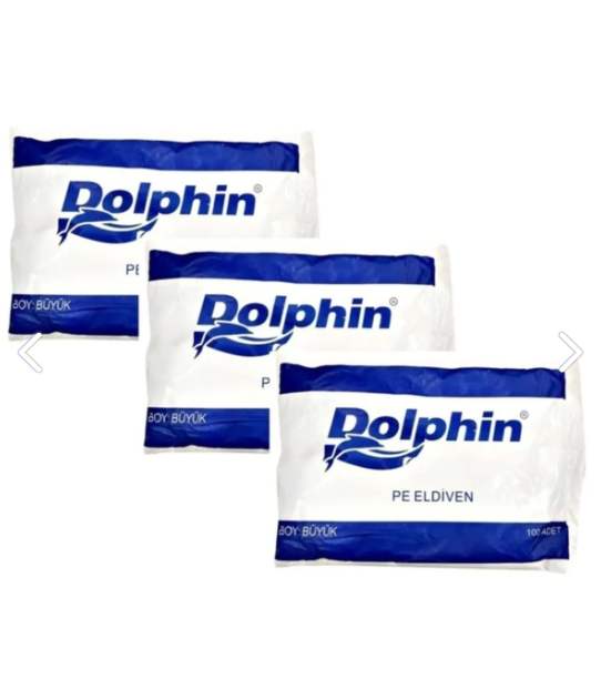 Dolphin Pe Iş Temizlik Tek Kullanımlık Şeffaf Poşet Market Eldiven / Büyük Boy / 100 Adetlik 3 Paket